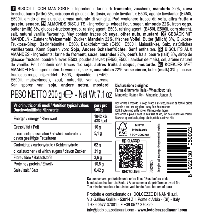 5002 Cantucci Biscotti alla mandorla fatti a mano, Italia, T